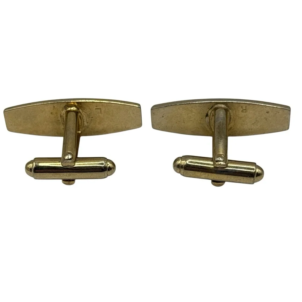 Vintage Gold Tone Cufflinks MCM Clear Rhinestone Geometric‎ Long Bar Design